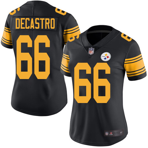 Women Pittsburgh Steelers Football #66 Limited Black David DeCastro Rush Vapor Untouchable Nike NFL Jersey